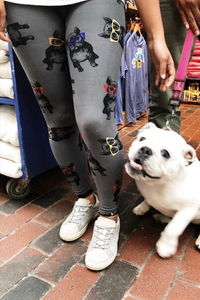 Hipster French Bulldog Print QUEEN SIZE Leggings