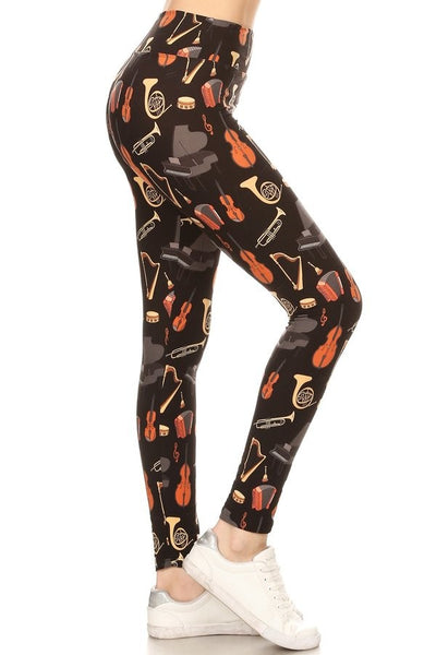 Yoga Waist 3" Musical Instruments Print CURVY SIZE Leggings