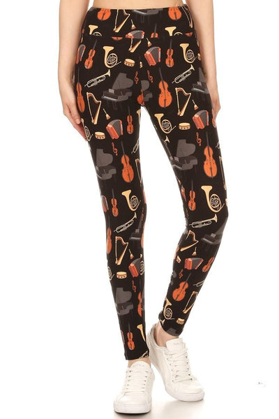 Yoga Waist 3" Musical Instruments Print CURVY SIZE Leggings