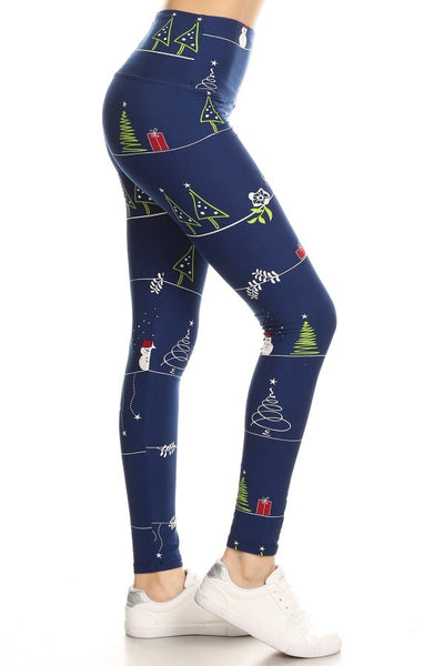 Yoga Waist 5" Navy Holiday Print Leggings