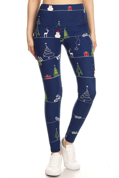 Yoga Waist 5" Navy Holiday Print Leggings