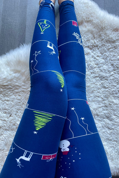 Yoga Waist 5" Navy Holiday Print Leggings
