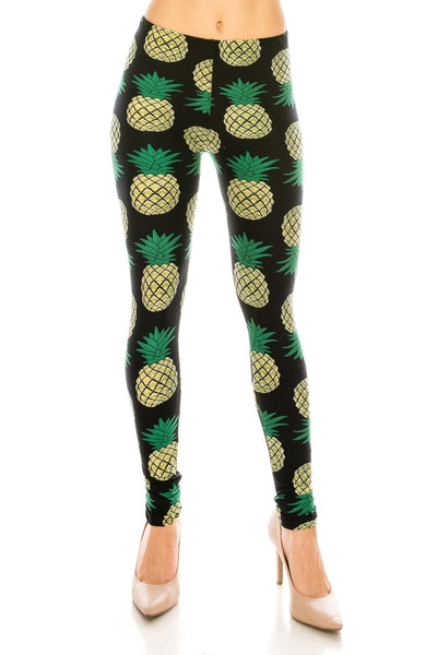 Black/Yellow Pineapple Print CURVY SIZE Leggings