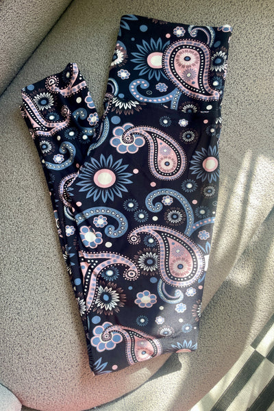 Yoga Waist 5" Pink Paisley Print Leggings Leggings