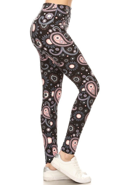 Yoga Waist 5" Pink Paisley Print Leggings Leggings