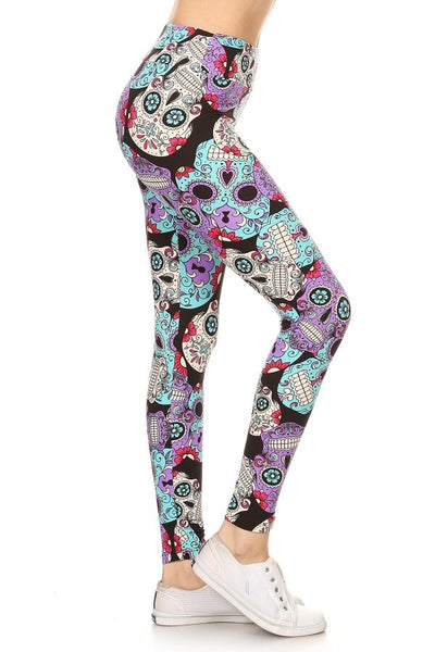 Yoga Waist Skull Print QUEEN SIZE Leggings