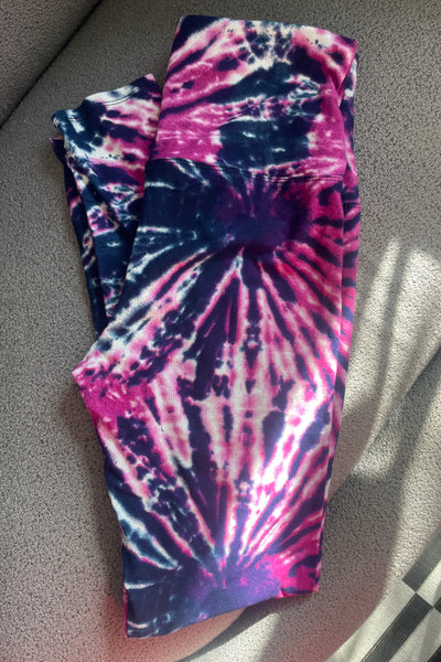 Yoga Waist 5" Pink Tie Dye Print Leggings