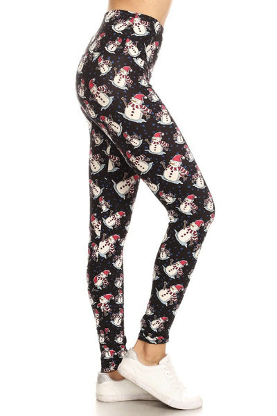 Yoga Waist 5" Snowman Print Buttery Soft Leggings