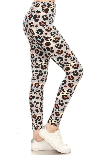 Yoga Waist 3" Fancy Cheetah Print CURVY SIZE Leggings