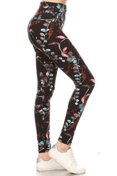 Yoga Waist 5"Teal Flower Print Leggings