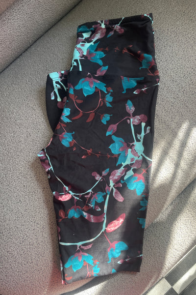 Yoga Waist 5"Teal Flower Print Leggings