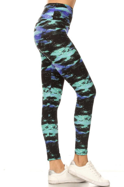 Yoga Waist 5" Teal Galaxy Print Leggings