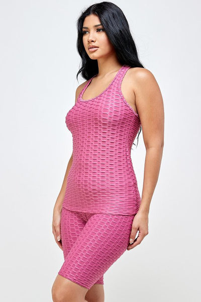 Solid Textured BUBBLE Top+Shorts Set