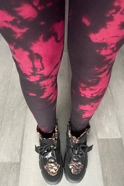 Yoga Waist 3" Burgundy Tie Dye Print Leggings