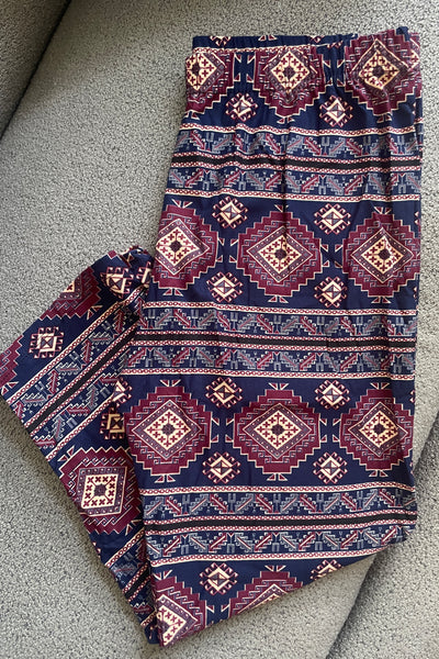 Burgundy/Purple Tribal Print CURVY SIZE Capris