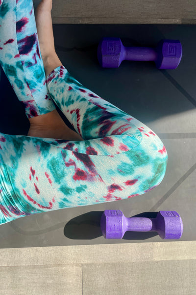 Yoga Waist 3" Watercolor Tie Dye Print Leggings