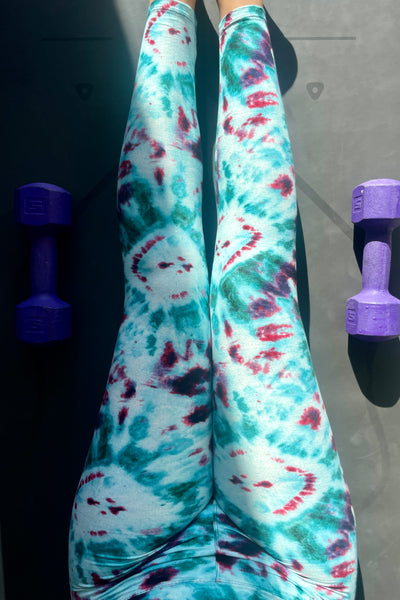 Yoga Waist 3" Watercolor Tie Dye Print Leggings