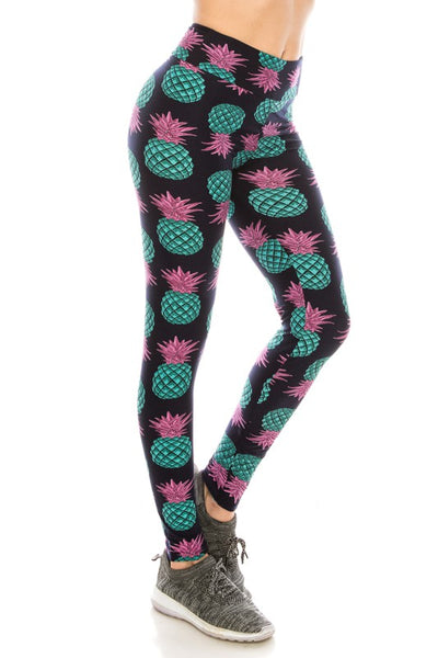 Yoga Waist 3" Pineapple Print Leggings