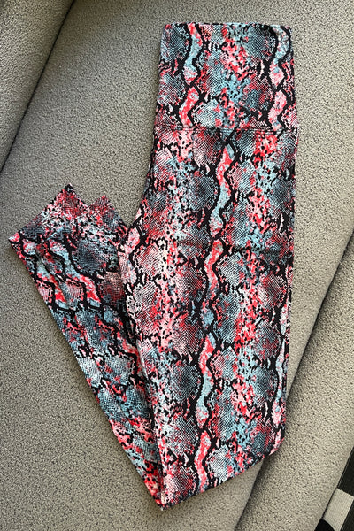 Yoga Waist 5” Pink/Blue Snake Print Leggings