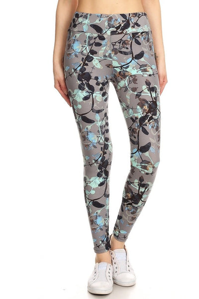 Tiffany Blue Floral Print Leggings (Regular or Yoga Waist)