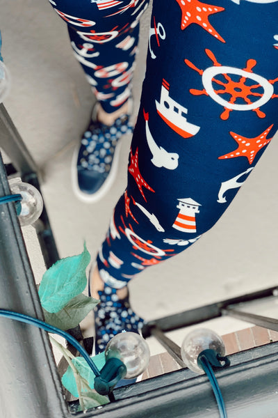 boston nautical boat buttery Soft Microfiber High Waist Fashion Patterned Celebrity Leggings for Women one size