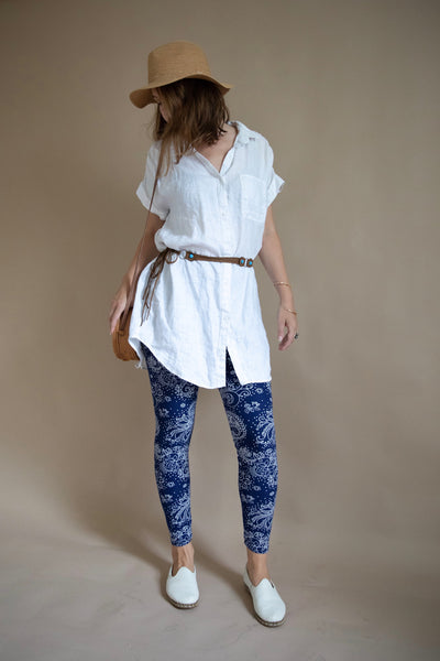 Blue/White Paisley Print Boho QUEEN SIZE Leggings