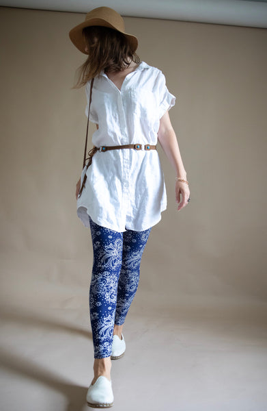 Blue/White Paisley Print Boho QUEEN SIZE Leggings