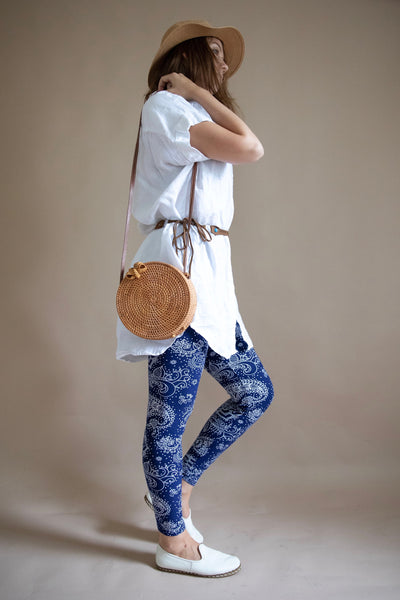 Blue/White Paisley Print Boho QUEEN SIZE Leggings