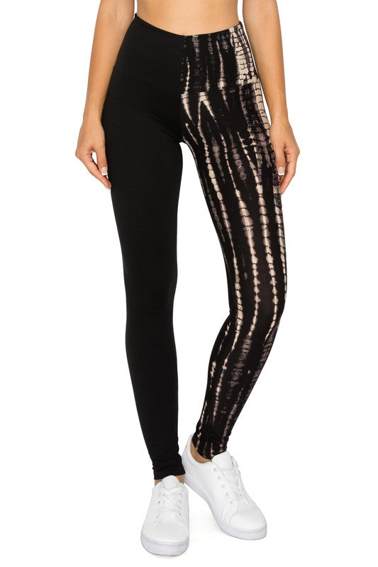 Yoga Waist 5 Inch Split Tie Dye Brown Print Leggings