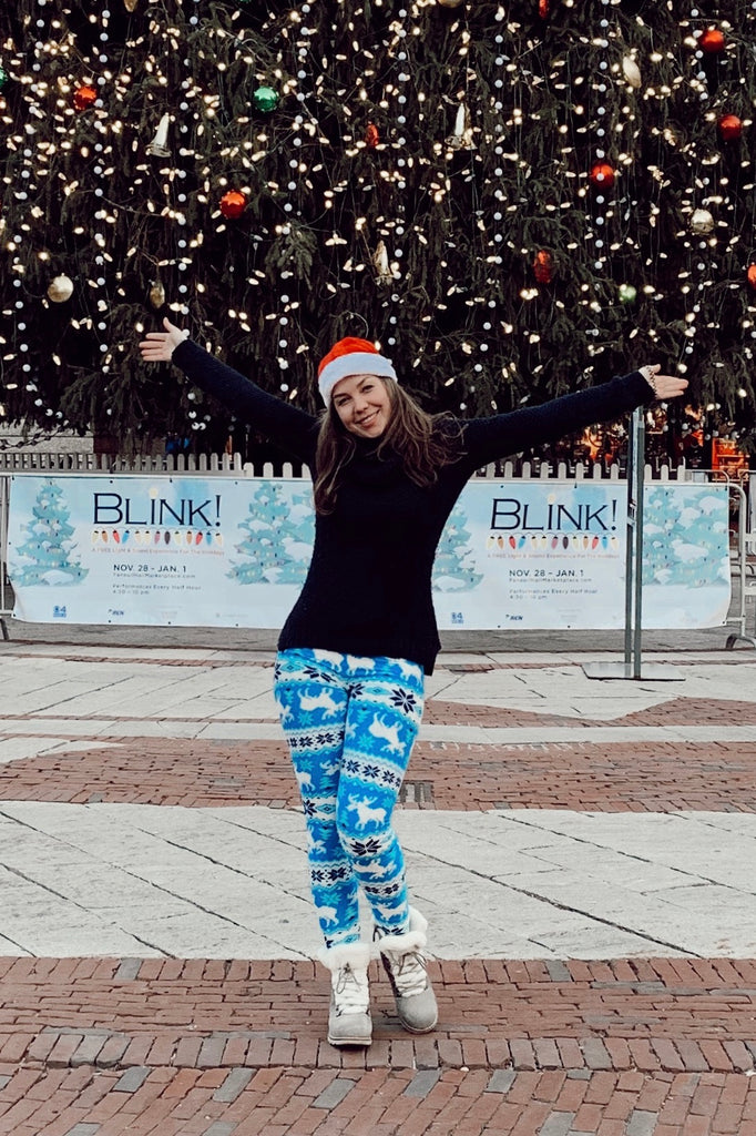 Blue/White Reindeer Print Leggings