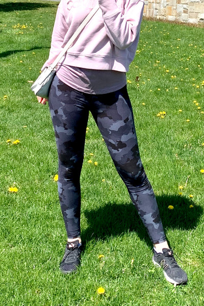 Yoga Waist 5" Gray Army Print Leggings