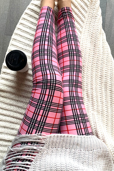 Yoga Waist 5" Pink Plaid Leggings