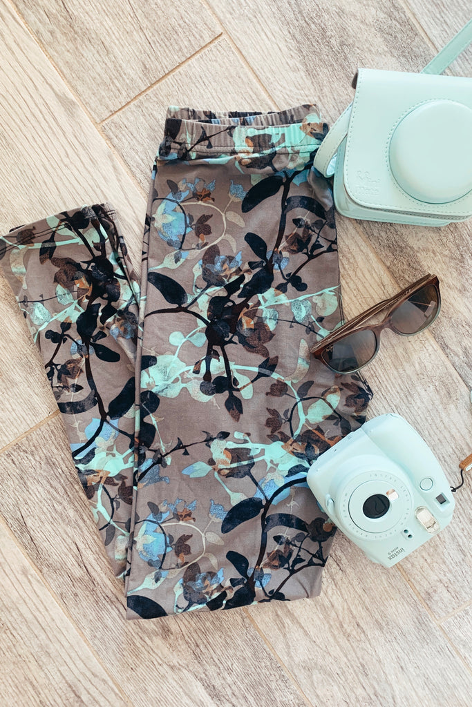 Blue/Gray Floral Print QUEEN SIZE Leggings