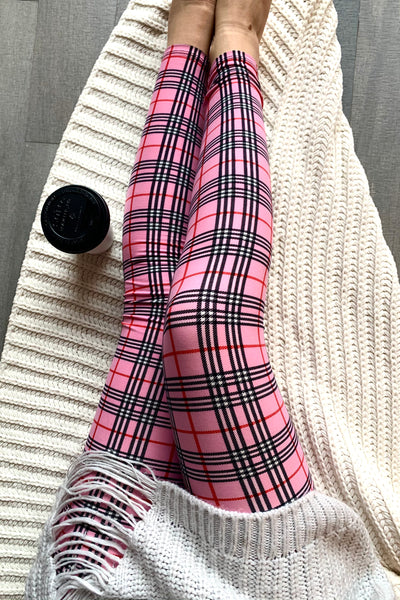Yoga Waist 5" Pink Plaid Leggings