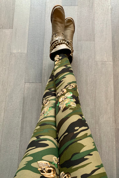 Yoga Waist Skull Army Print Leggings