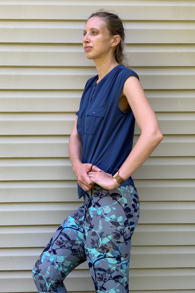 Tiffany Blue Floral Print Leggings (Regular or Yoga Waist)