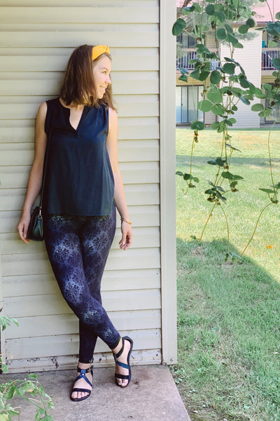 Gray Damask Regular Waist Print Leggings