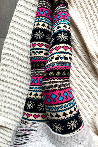 Pink Holiday Nordic Leggings