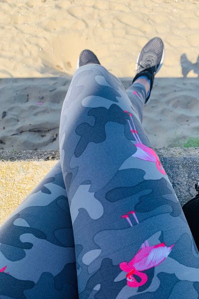 Yoga Waist 5" Army/Flamingo Print Leggings