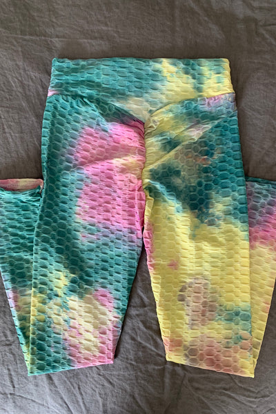 Yoga Waist Tie Dye BUBBLE Leggings w/Scrunchy Back