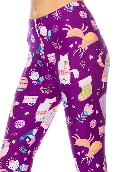 ourple christmas reindeer buttery Soft Microfiber High Waist Fashion Patterned Celebrity Leggings for Women one size