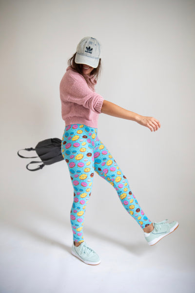 Blue Donut Print Leggings