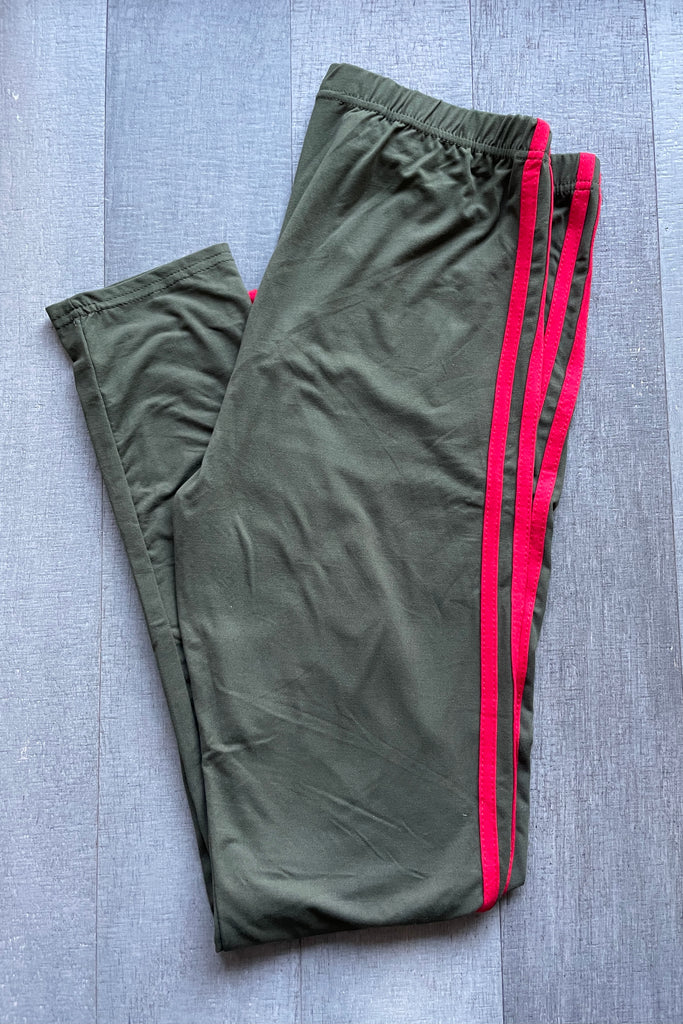 Olive Leggings with side stripes QUEEN SIZE