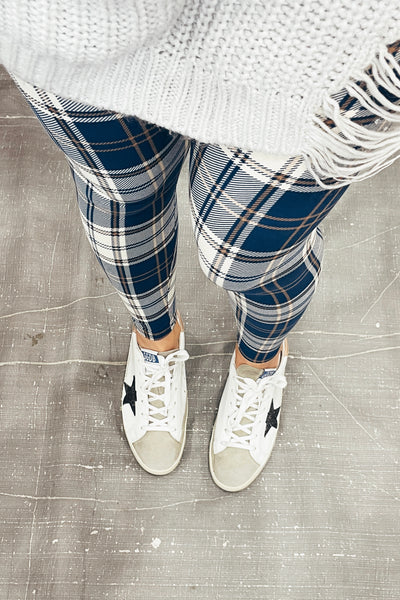 Blue Plaid Print Leggings