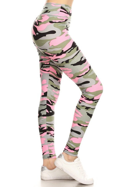 Yoga Waist (3")Pink Army Print Leggings