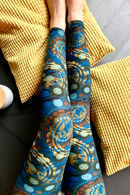 Tiffany Blue Floral Print Leggings (Regular or Yoga Waist)