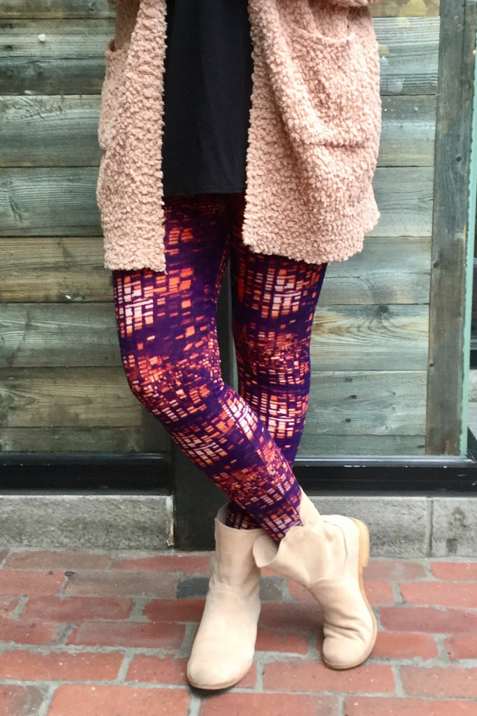 Orange/Purple Pixel Print Leggings