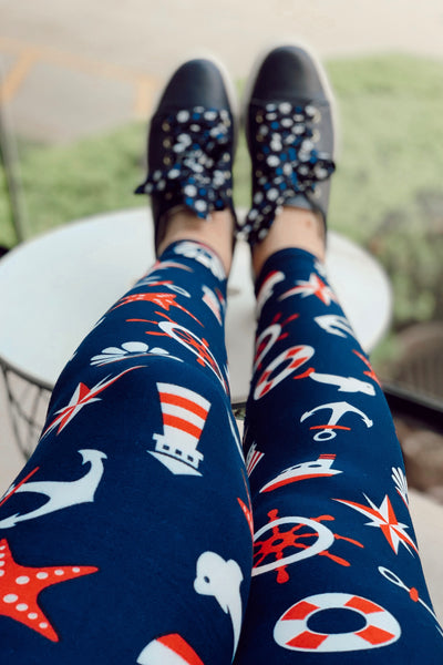 boston nautical boat buttery Soft Microfiber High Waist Fashion Patterned Celebrity Leggings for Women one size