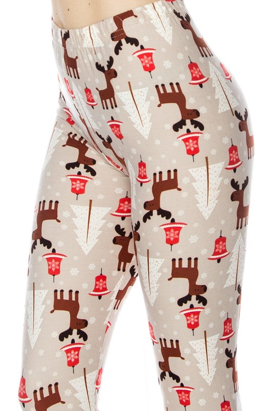 Beige/Red Reindeer Nordic Print QUEEN SIZE Leggings