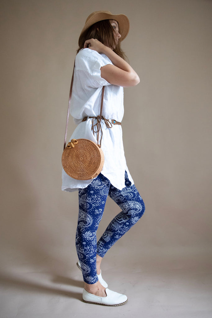 Blue/White Paisley Boho Print Leggings
